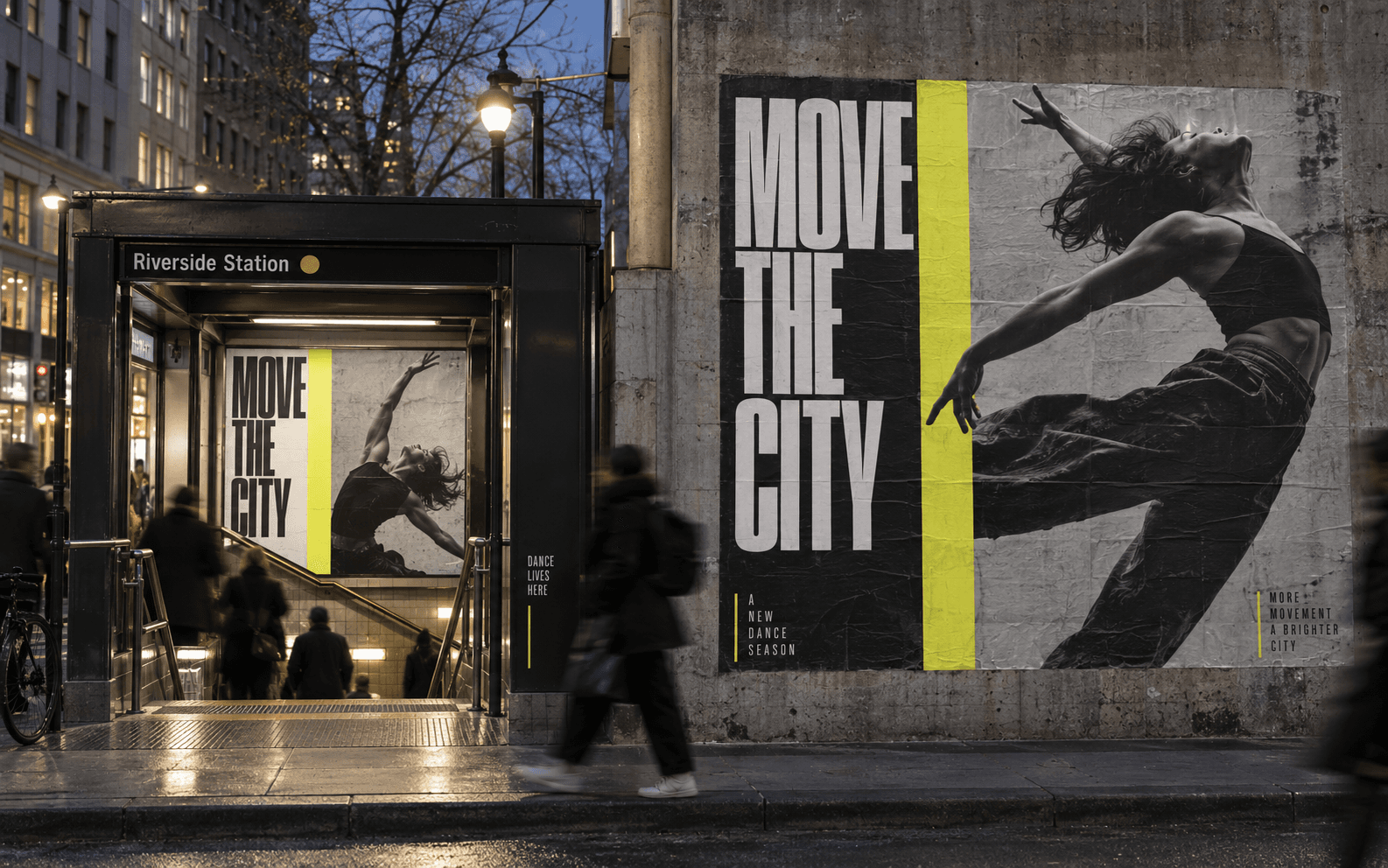 Move the City outdoor campaign installed across an urban transit entrance